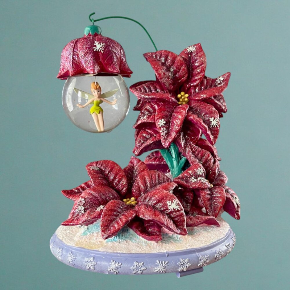 RARE Disney Vintage Collectable Tinker Bell Christmas Poinsettia Snow Globe